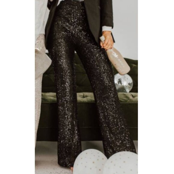 Vintage Glam Rock Beaded (Sequin) Silk Channel Pants - David Bowie Style, M - Picture 1 of 12